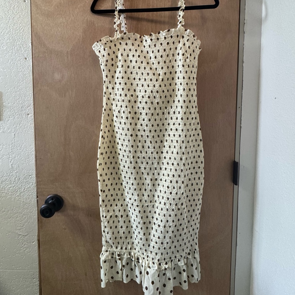 Hello Molly Cream and Brown Patterned Midi Dress